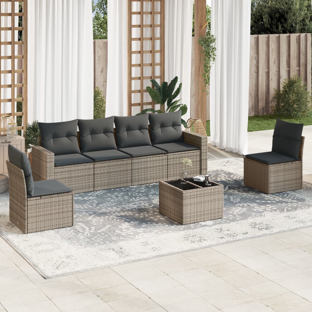 vidaXL Salon de jardin avec coussins 7 pcs gris résine tressée