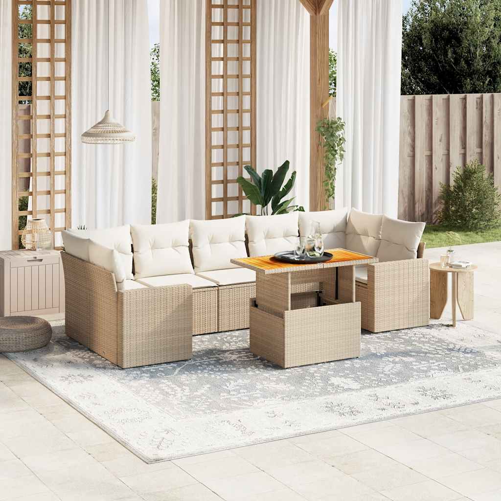 vidaXL Salon de jardin avec coussins 8 pcs beige résine tressée