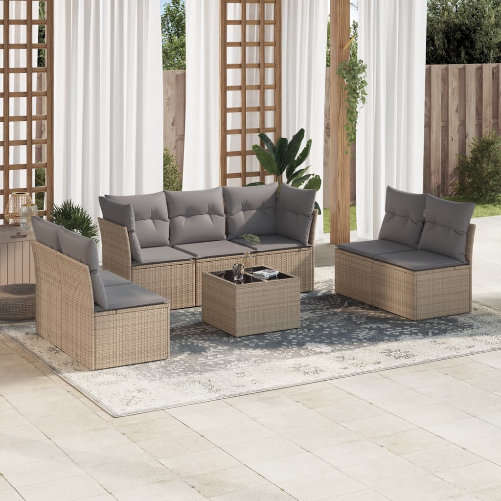 vidaXL Salon de jardin avec coussins 8 pcs beige résine tressée