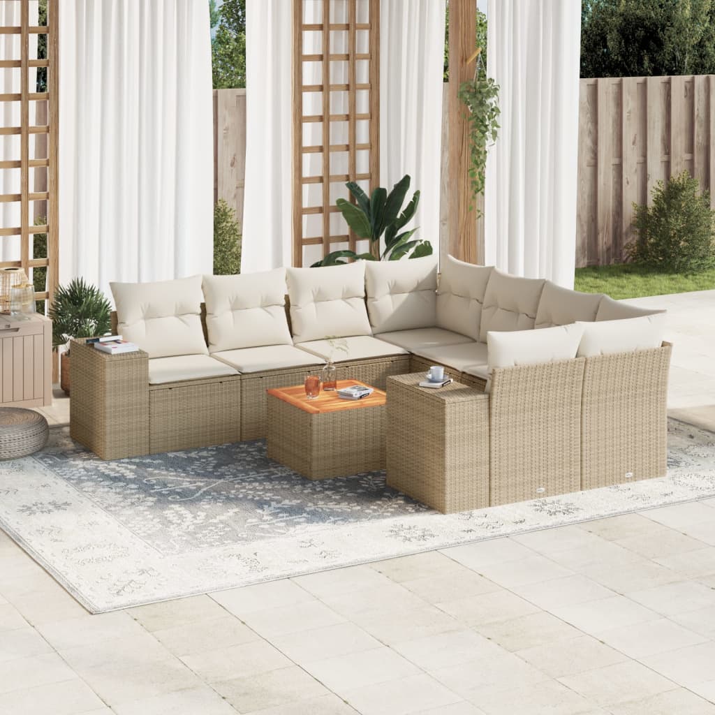 vidaXL Salon de jardin avec coussins 9 pcs beige résine tressée