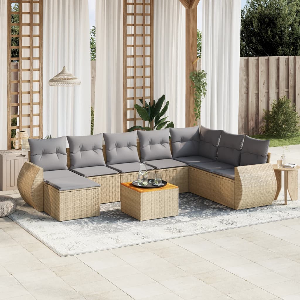 vidaXL Salon de jardin avec coussins 9 pcs beige résine tressée