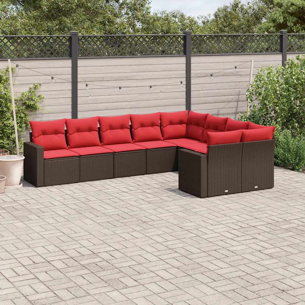 vidaXL Salon de jardin avec coussins 9 pcs marron résine tressée