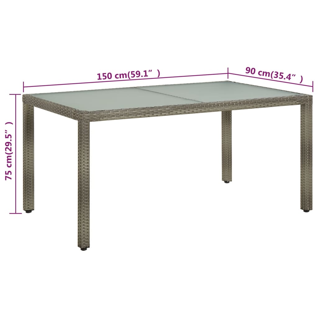 vidaXL Table de jardin 150x90x75 cm Verre trempé et poly rotin Gris - Image 5