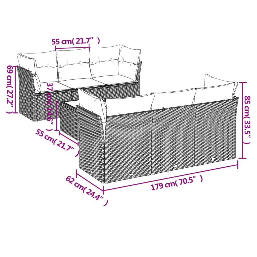 vidaXL Salon de jardin avec coussins 7 pcs marron résine tressée - Image 3