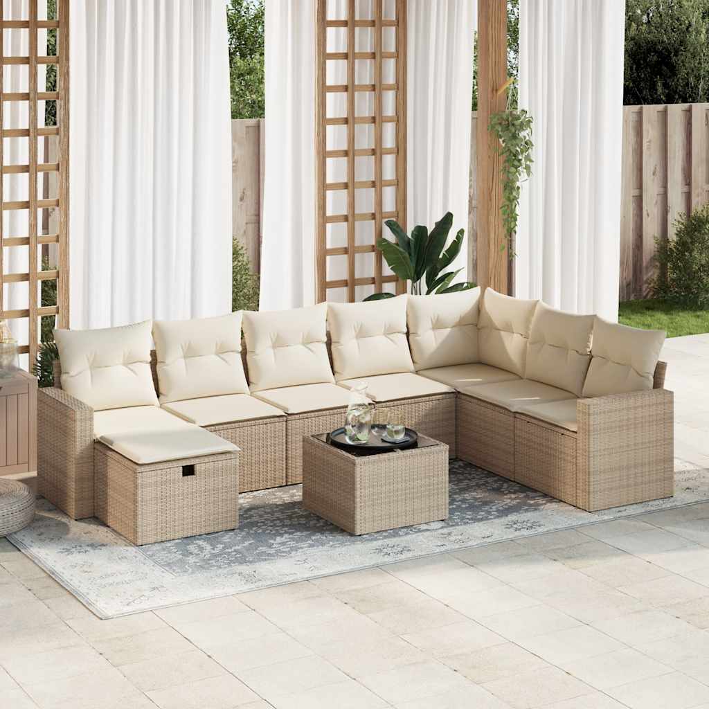 vidaXL Salon de jardin avec coussins 9 pcs beige résine tressée