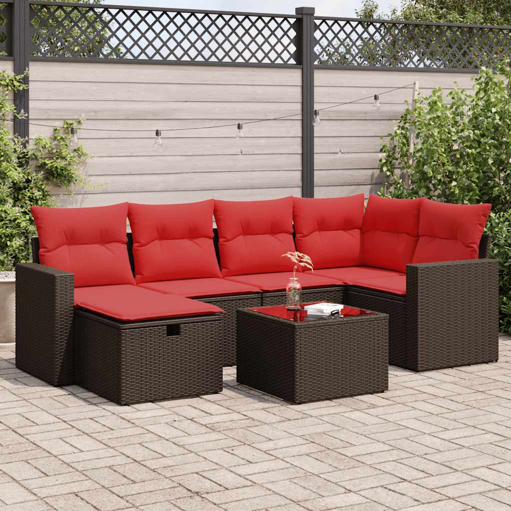 vidaXL Salon de jardin avec coussins 7 pcs marron résine tressée