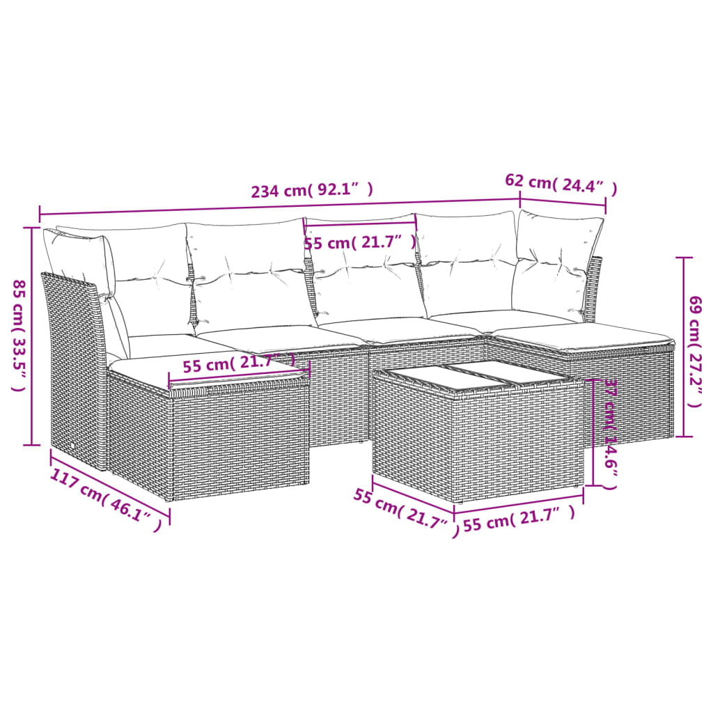 vidaXL Salon de jardin avec coussins 7 pcs marron résine tressée - Image 3