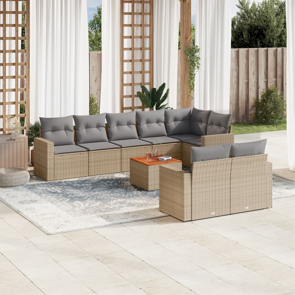 vidaXL Salon de jardin avec coussins 9 pcs beige résine tressée