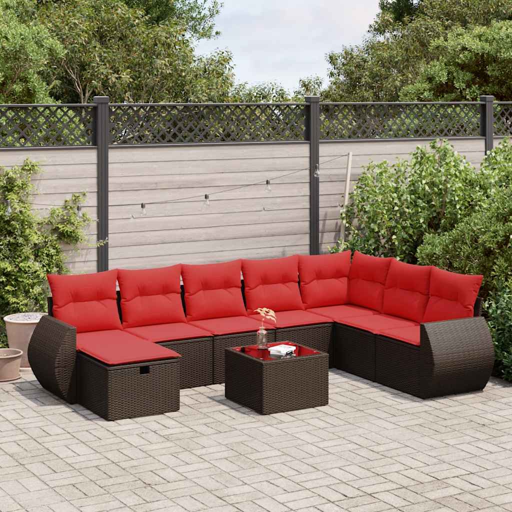 vidaXL Salon de jardin avec coussins 9 pcs marron résine tressée