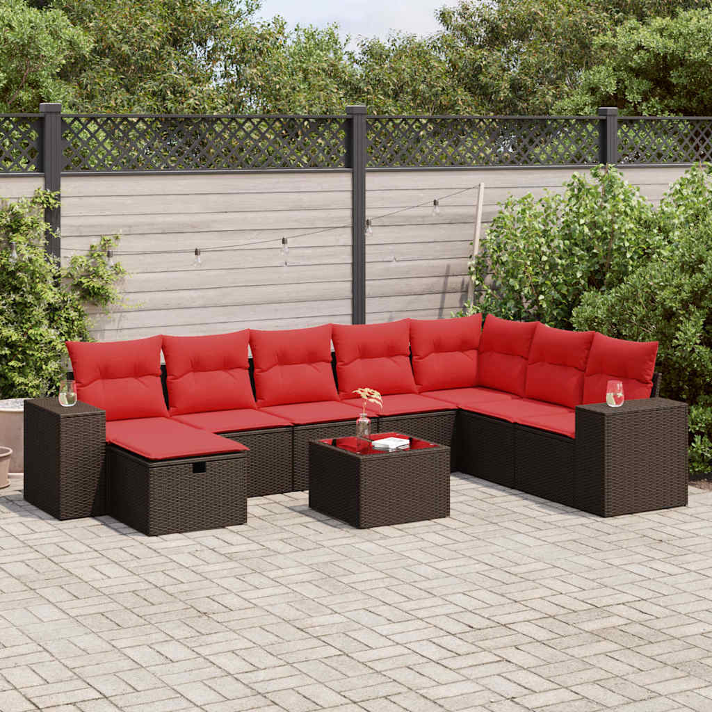 vidaXL Salon de jardin avec coussins 9 pcs marron résine tressée