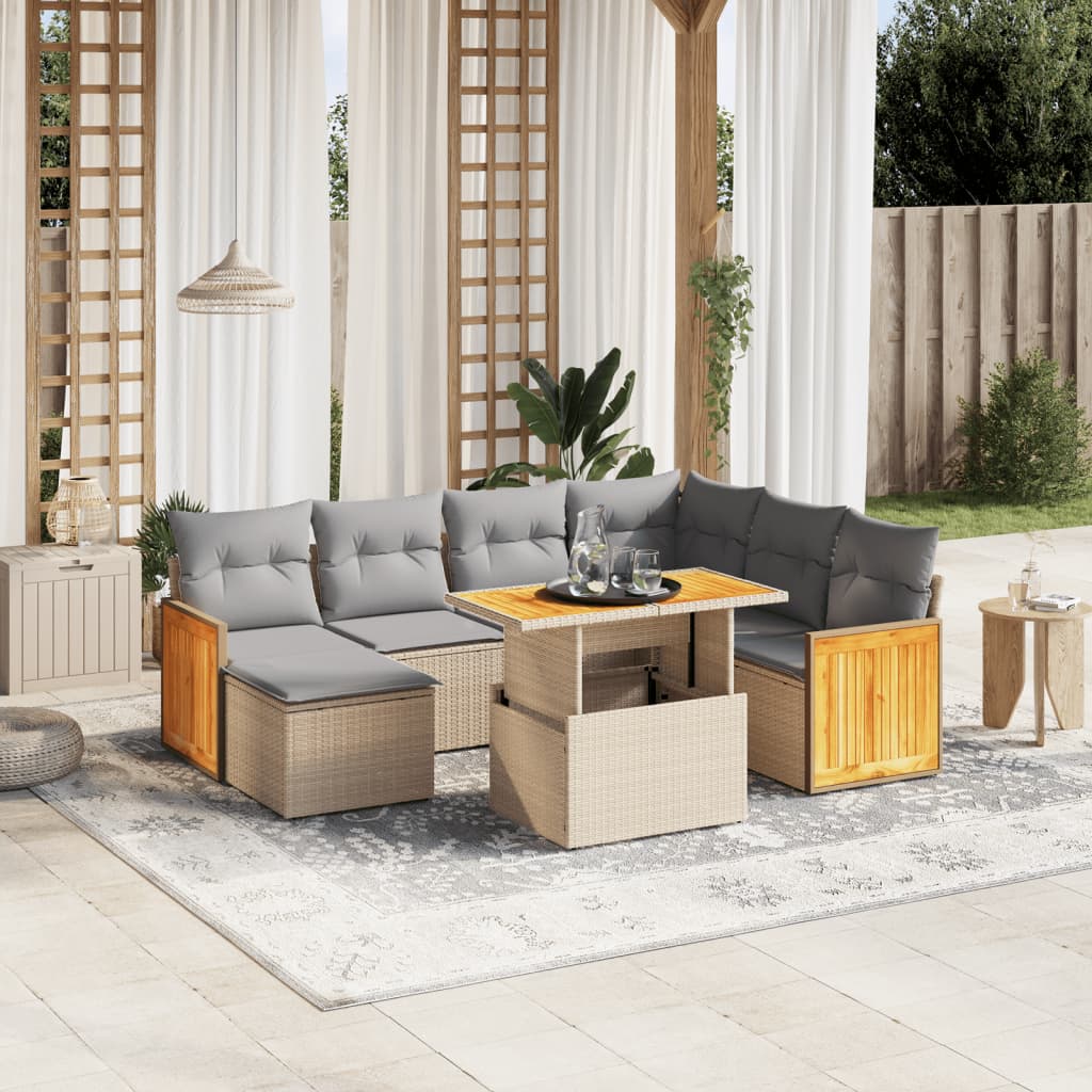 vidaXL Salon de jardin avec coussins 8 pcs beige résine tressée