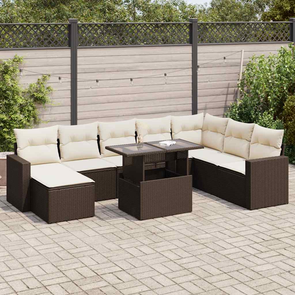 vidaXL Salon de jardin avec coussins 9 pcs marron résine tressée