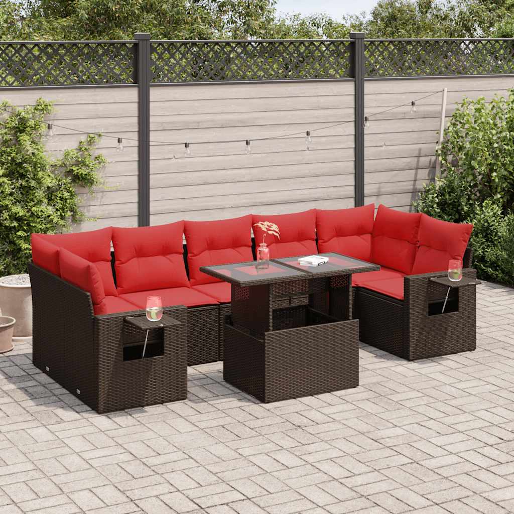 vidaXL Salon de jardin avec coussins 8 pcs marron résine tressée acacia