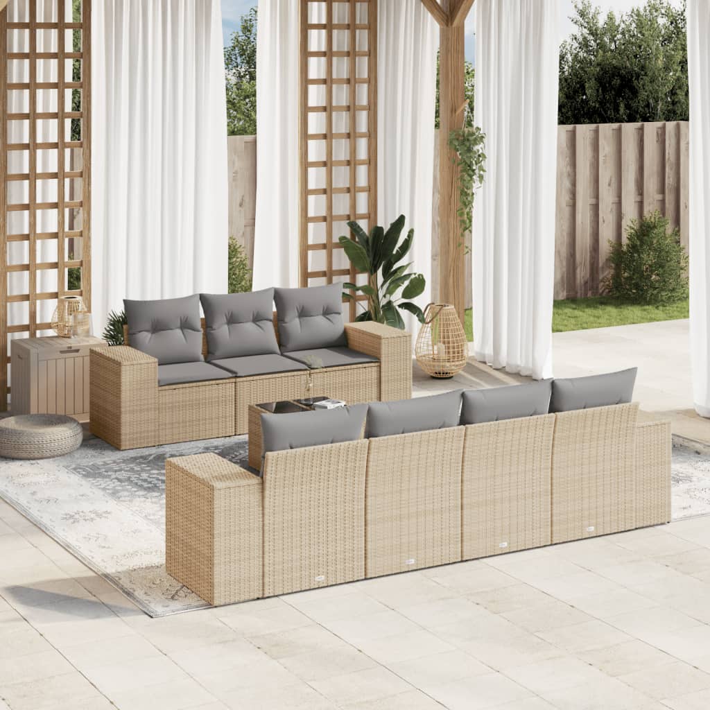 vidaXL Salon de jardin avec coussins 8 pcs beige résine tressée