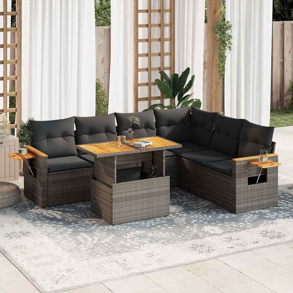 vidaXL Salon de jardin avec coussins 7 pcs gris résine tressée acacia