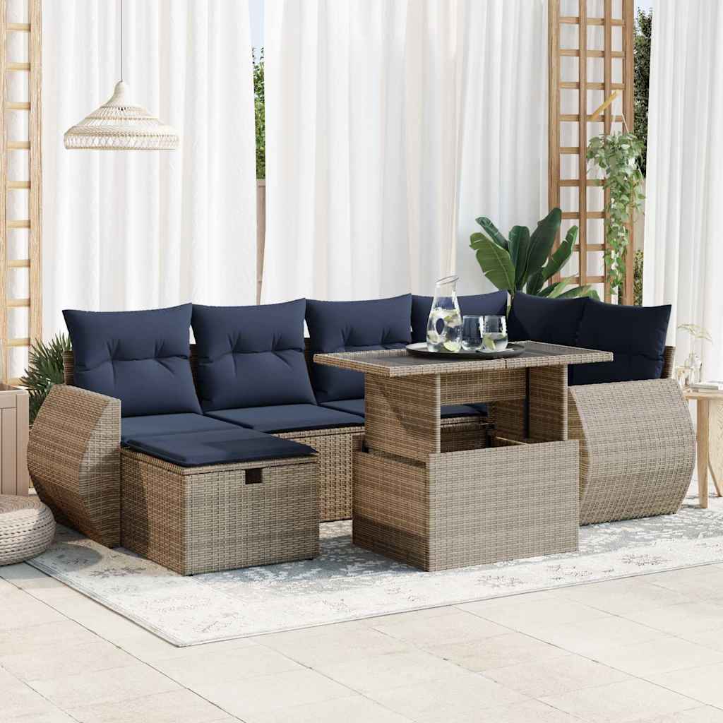 vidaXL Salon de jardin avec coussins 7pcs gris résine tressée acacia