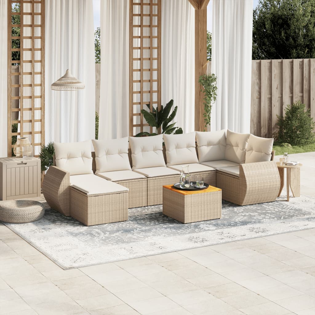 vidaXL Salon de jardin avec coussins 8 pcs beige résine tressée