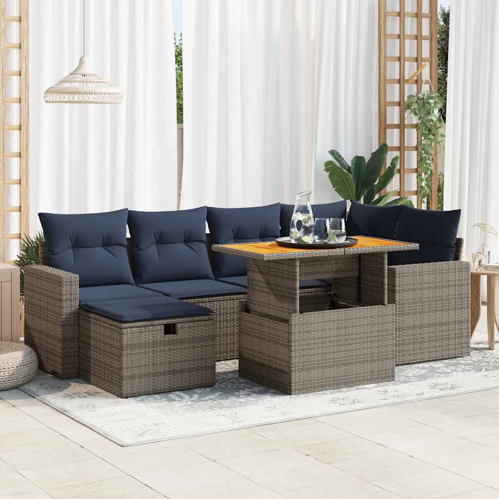 vidaXL Salon de jardin avec coussins 7 pcs noir résine tressée acacia