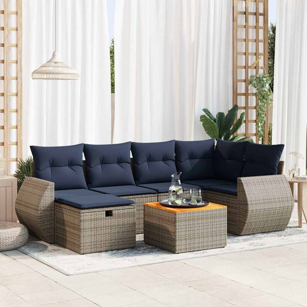 vidaXL Salon de jardin avec coussins 7 pcs gris résine tressée