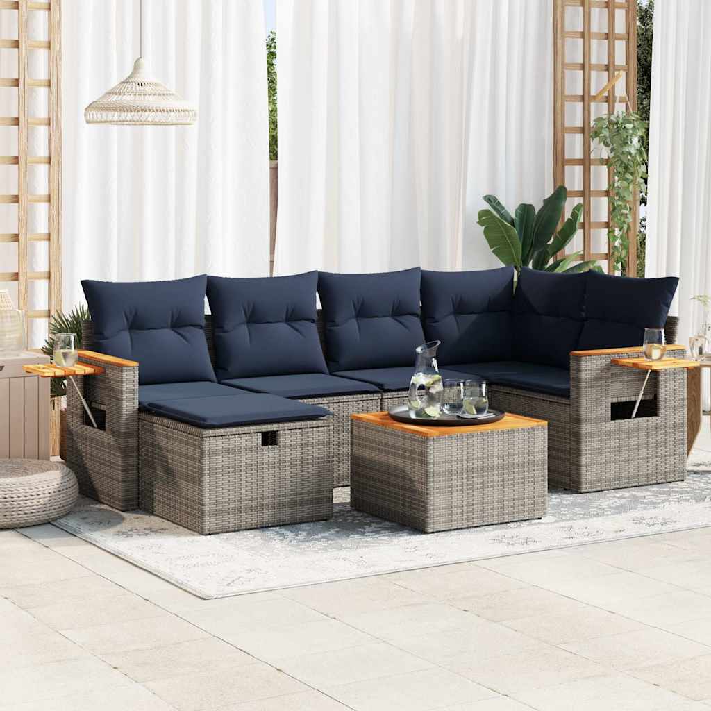 vidaXL Salon de jardin avec coussins 7 pcs gris résine tressée