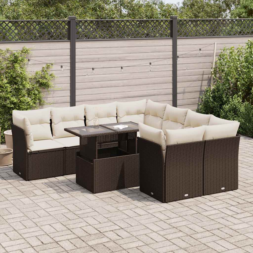 vidaXL Salon de jardin avec coussins 9 pcs marron résine tressée