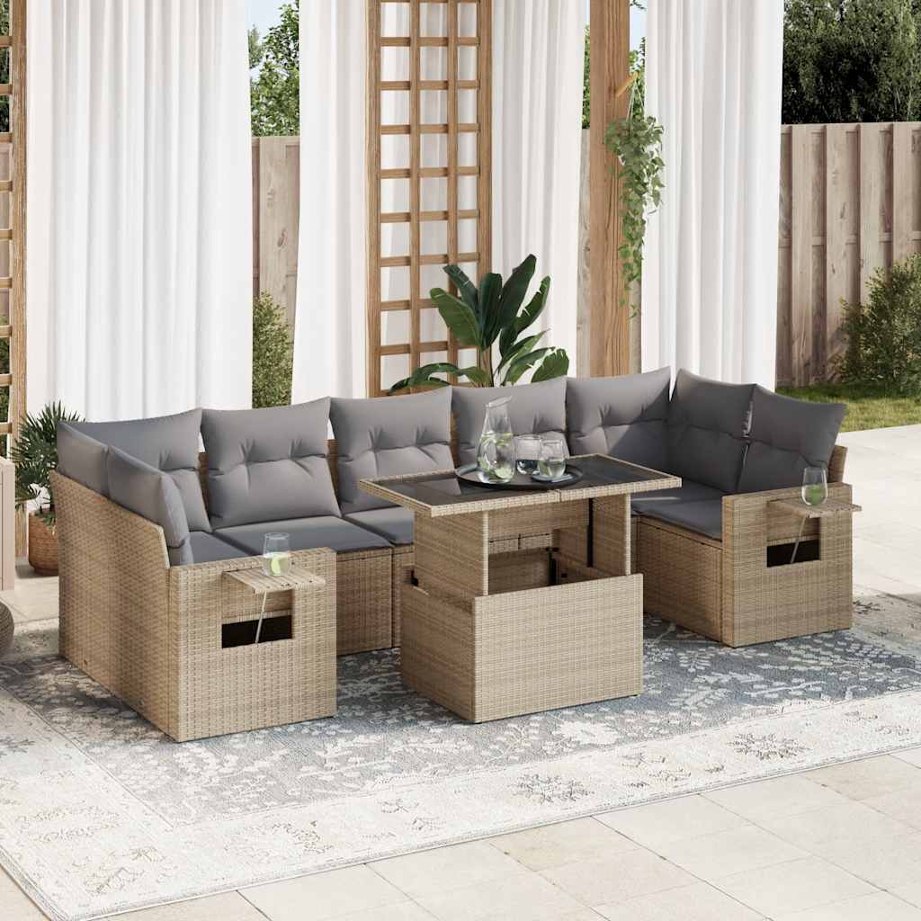 vidaXL Salon de jardin avec coussins 8 pcs beige résine tressée
