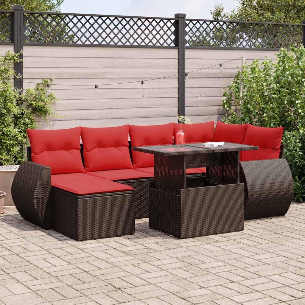 vidaXL Salon de jardin avec coussins 7pcs marron résine tressée acacia