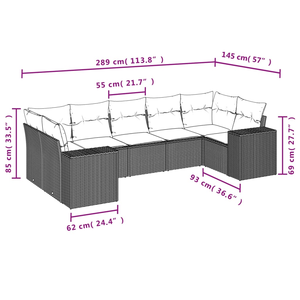 vidaXL Salon de jardin avec coussins 7 pcs marron résine tressée - Image 3