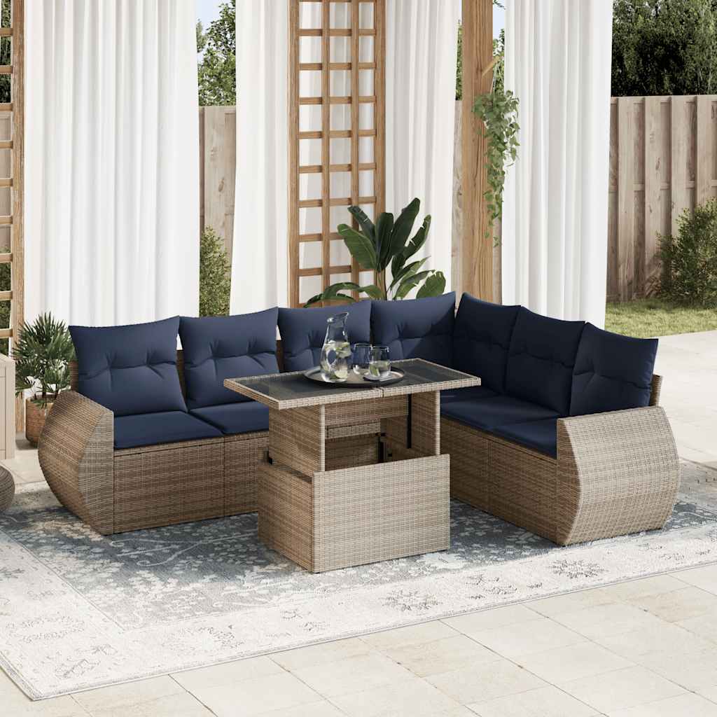 vidaXL Salon de jardin avec coussins 7 pcs gris résine tressée acacia