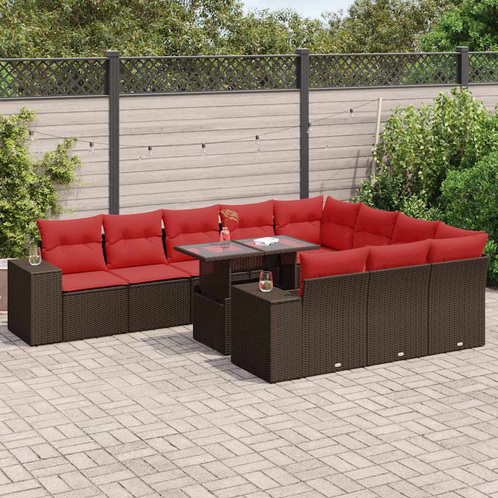 vidaXL Salon de jardin et coussins 11 pcs marron résine tressée acacia