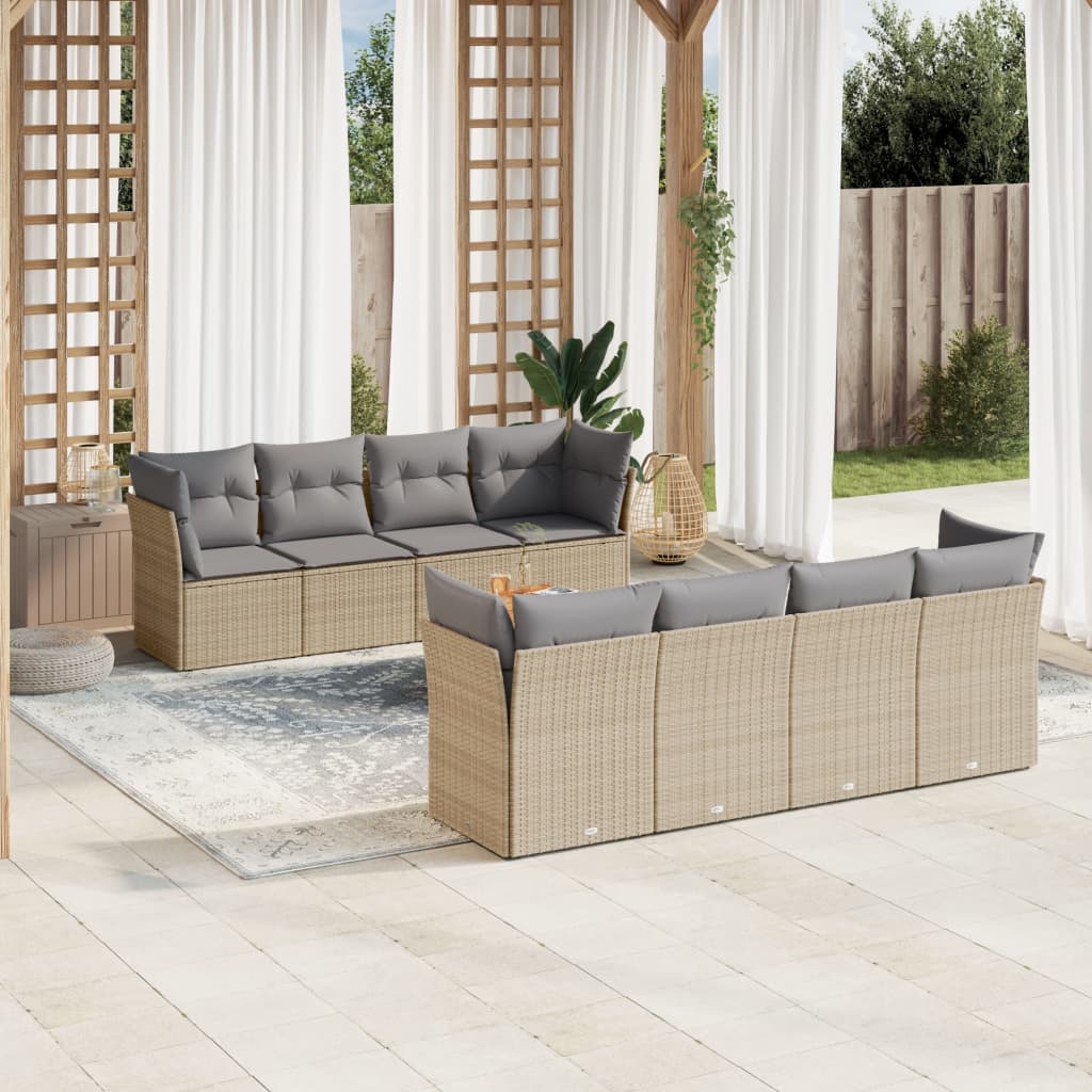 vidaXL Salon de jardin avec coussins 9pcs mélange beige résine tressée
