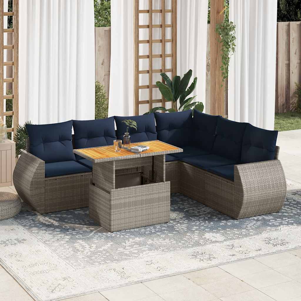 vidaXL Salon de jardin avec coussins 7 pcs gris résine tressée
