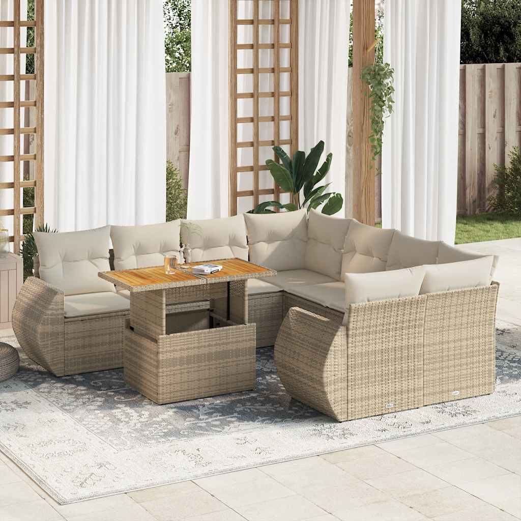 vidaXL Salon de jardin avec coussins 9 pcs beige résine tressée