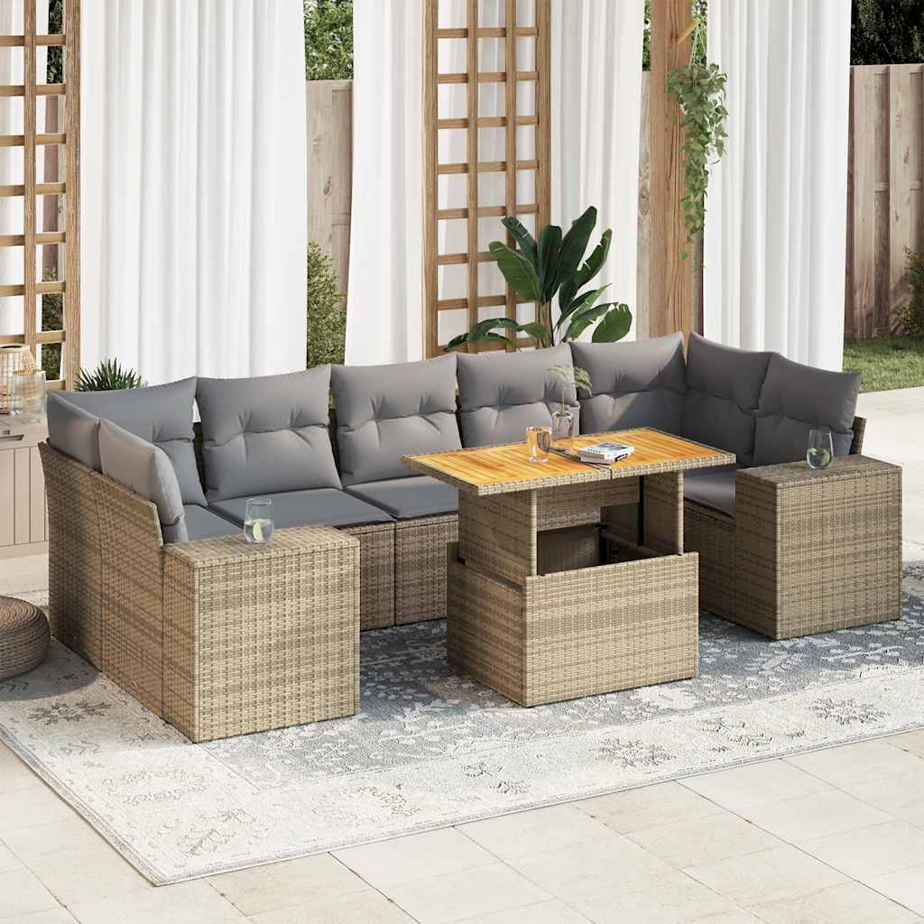 vidaXL Salon de jardin avec coussins 8 pcs beige résine tressée