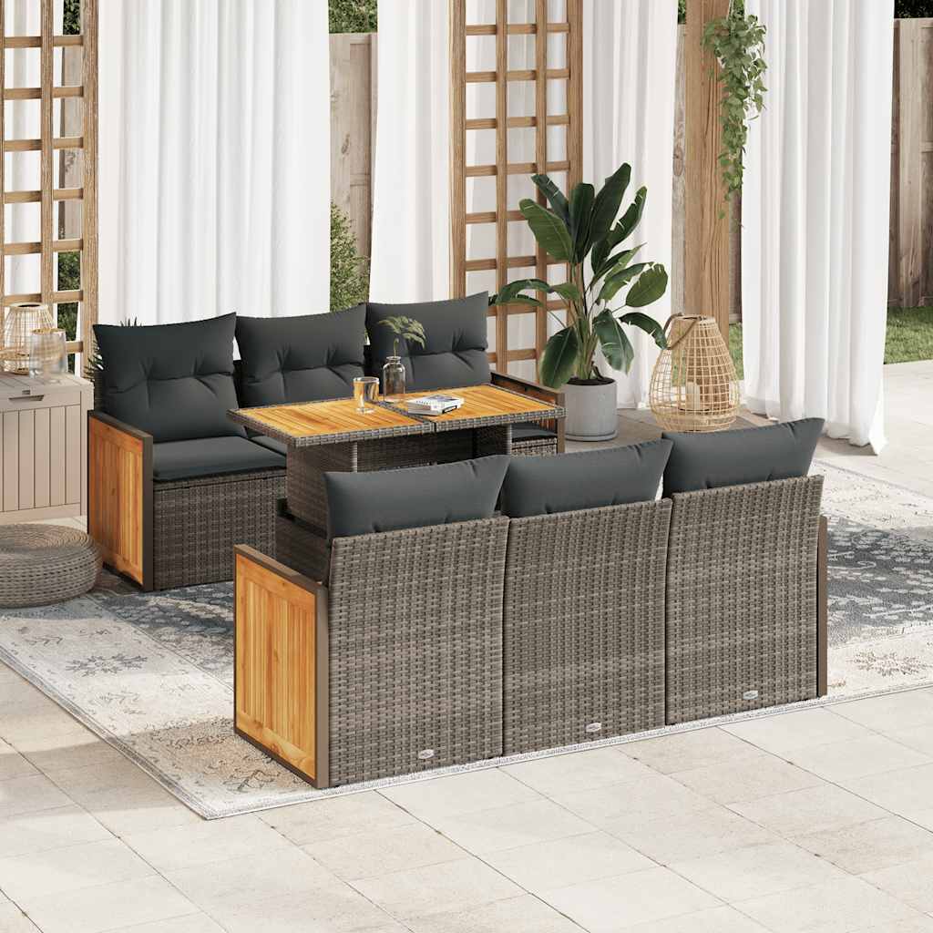 vidaXL Salon de jardin avec coussins 7 pcs gris résine tressée acacia