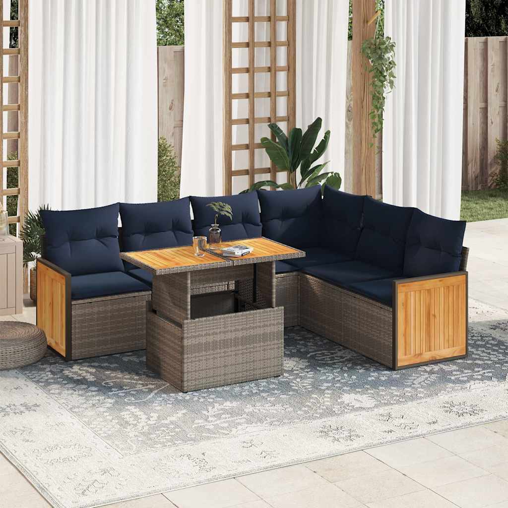 vidaXL Salon de jardin avec coussins 7 pcs gris résine tressée acacia