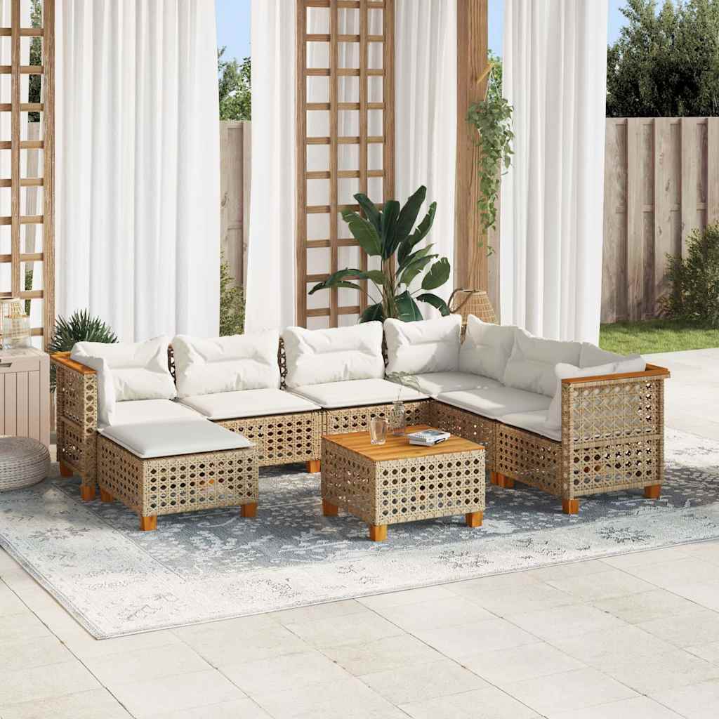 vidaXL Salon de jardin avec coussins 8 pcs beige résine tressée
