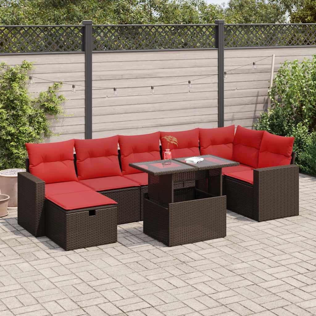 vidaXL Salon de jardin avec coussins 8 pcs marron résine tressée acacia