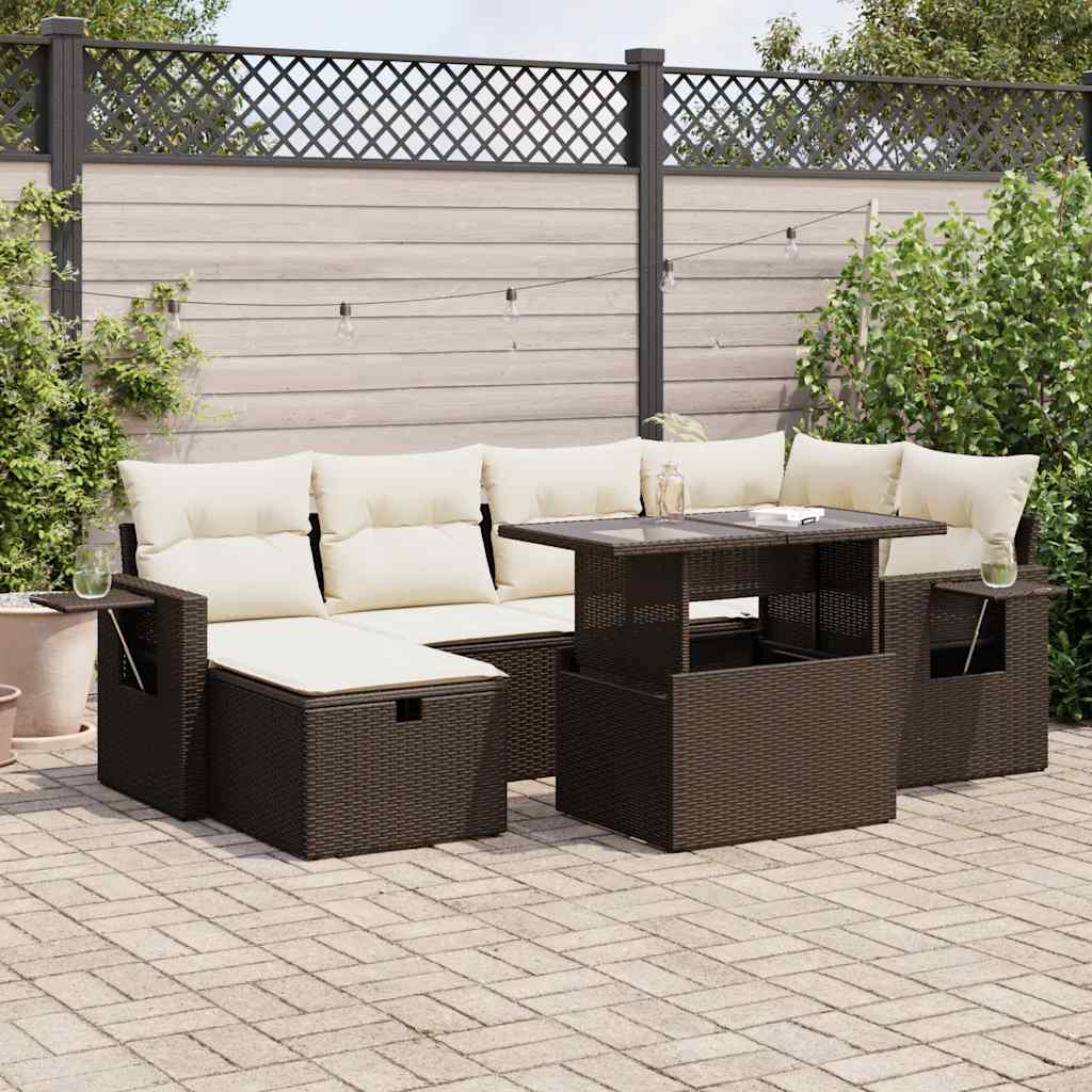 vidaXL Salon de jardin avec coussins 7 pcs marron résine tressée