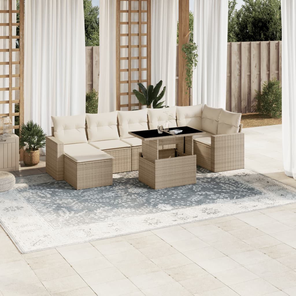 vidaXL Salon de jardin avec coussins 8 pcs beige résine tressée