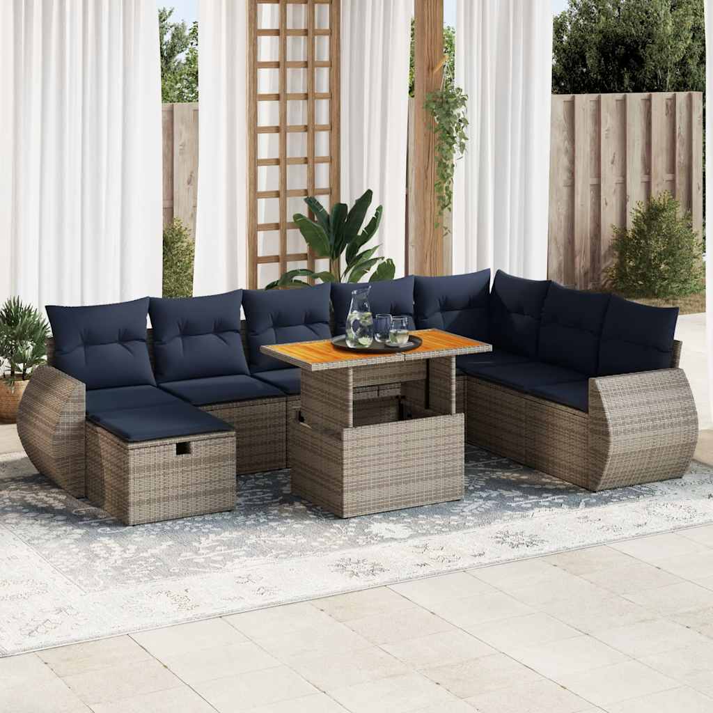 vidaXL Salon de jardin avec coussins 9 pcs gris résine tressée acacia