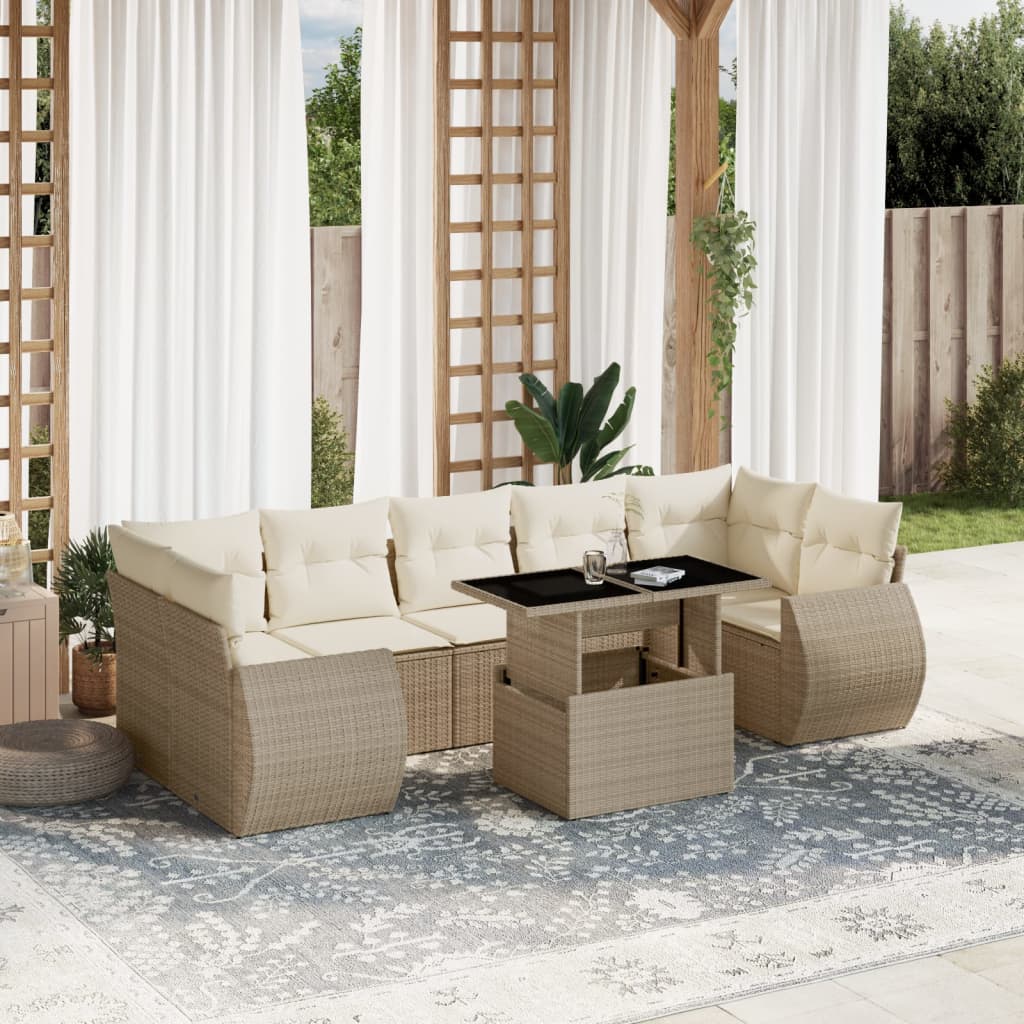 vidaXL Salon de jardin avec coussins 8 pcs beige résine tressée