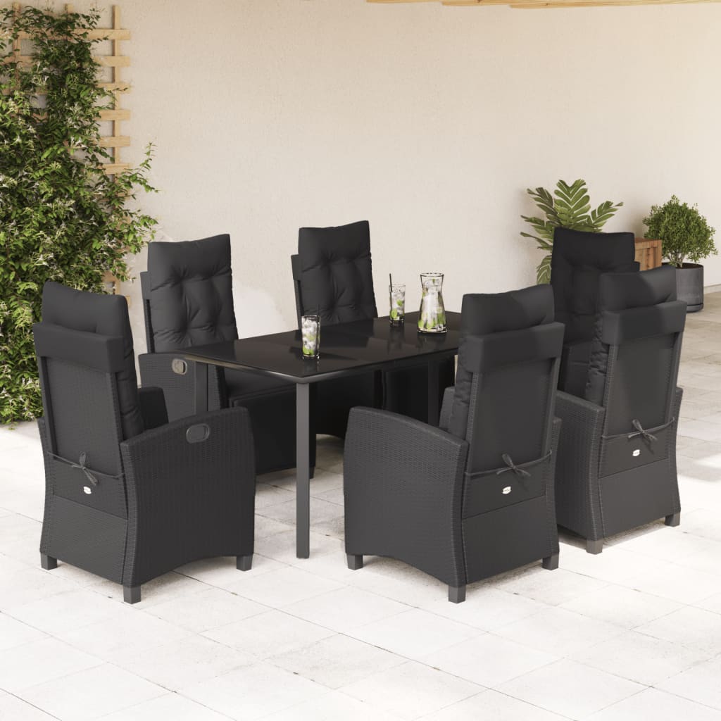 vidaXL Ensemble à manger de jardin coussins 7pcs Noir Résine tressée