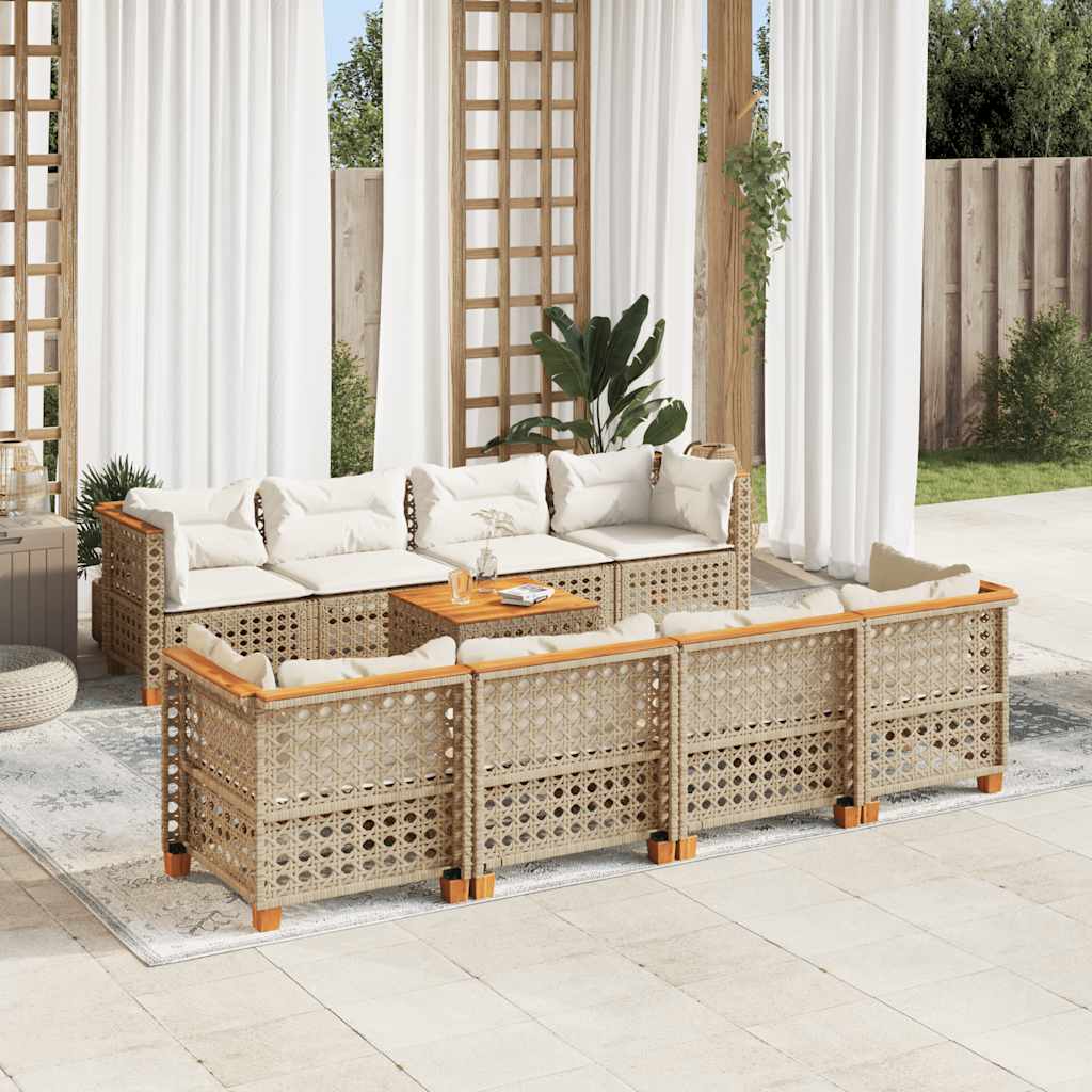 vidaXL Salon de jardin avec coussins 9 pcs beige résine tressée