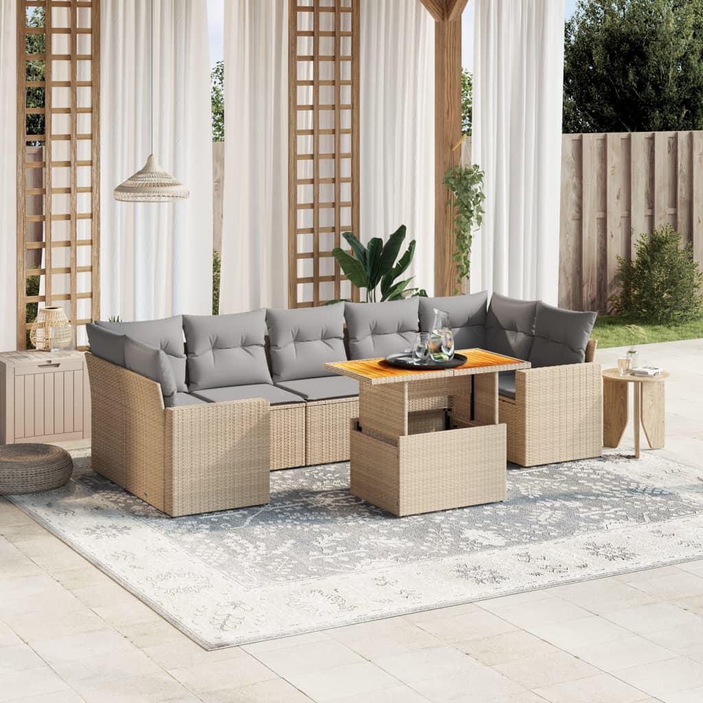 vidaXL Salon de jardin avec coussins 8 pcs beige résine tressée