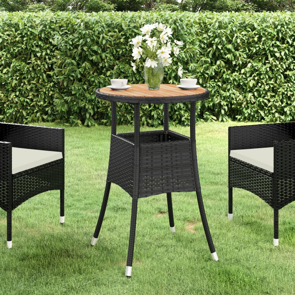 vidaXL Table de jardin Ø60x75 cm Acacia et résine tressée Noir