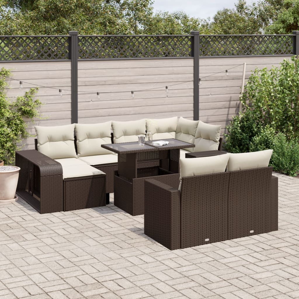 vidaXL Salon de jardin et coussins 11 pcs marron résine tressée