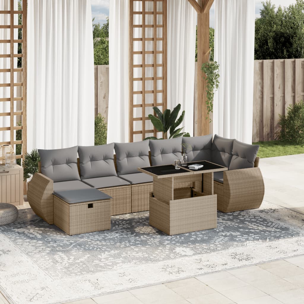 vidaXL Salon de jardin avec coussins 8 pcs beige résine tressée