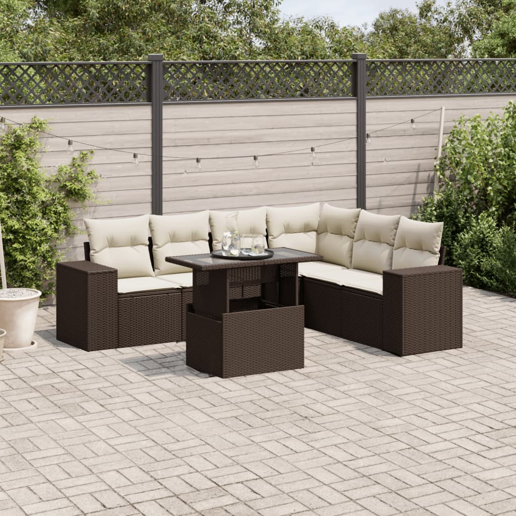 vidaXL Salon de jardin avec coussins 7 pcs marron résine tressée