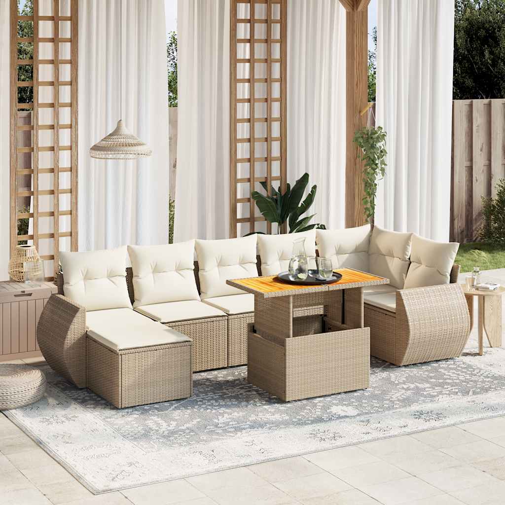 vidaXL Salon de jardin avec coussins 8 pcs beige résine tressée